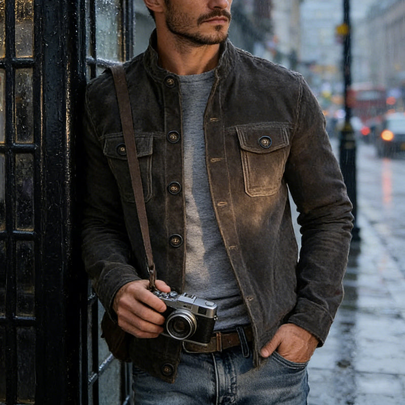 Chaqueta de Cuero Suede para Hombre – Estilo Vintage